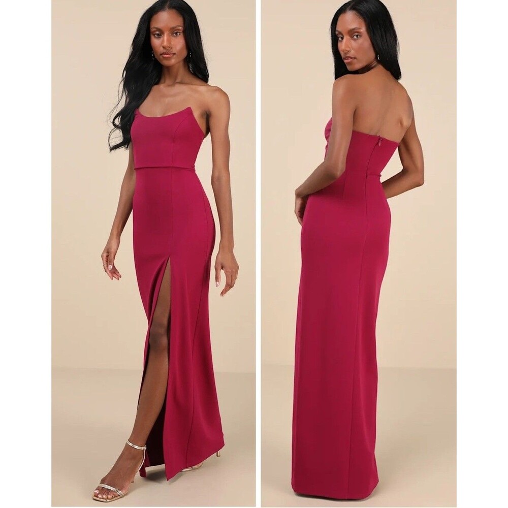 Lulus Sensational Beauty Dark Magent Strapless Maxi Dress size Small Sleeveless
